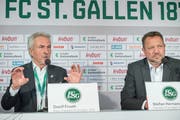 Vergangenheit beim FC St.Gallen: Die beiden Ex-Präsidenten Dölf Früh (links) und Stefan Hernandez. (Ralph Ribi)