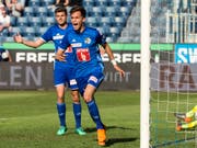 Pascal Schürpf und Shkelqim Demhasaj schossen die Luzerner Tore beim Heimsieg gegen Lugano (Bild: KEYSTONE/ALEXANDRA WEY)