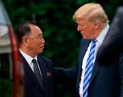 US-Präsident Donald Trump und der ehemalige Spionage-Chef Nordkoreas, Kim Yong Chol. (Bild: Andrew Harnik/AP (Washington, 1. Juni 2016))