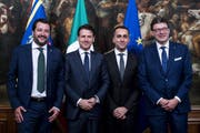 Von links: Matteo Salvini, Giuseppe Conte, Luigi Di Maio und Giancarlo Giorgetti. (Bild: Angelo Carconi/EPA (Rom, 01. Juni 2018))