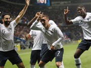 Gute Stimmung bei Frankreichs Nationalspielern während dem Test-Länderspiel gegen Italien (Bild: KEYSTONE/AP/CLAUDE PARIS)