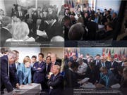 Schlüsselmoment am G7-Gipfel in Kanada: Die vier Bilder erzählen aber je nach Perspektive eine andere Geschichte. (Bild: ATS)