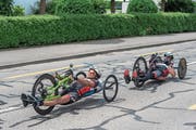 Hans Frei ist unterwegs zu seinem ersten Heimerfolg mit dem Handbike. (Bild: Pius Amrein (Schenkon, 10. Juni 2018))