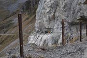 Die Unfallstelle des Felssturzes auf dem Felsweg in der Nähe der Ruosalp. (Bild: Matthias Stadler, 19. Oktober 2017)