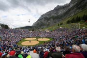Blick auf den Schwingplatz beim Schwägalp-Schwinget. (Bild: Gian Ehrenzeller / Keystone, Urnäsch, 20. August 2017)