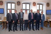 Die siebenköpfige Nidwaldner Regierung ab Juli 2018. (Bild: Corinne Glanzmann)