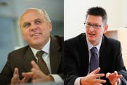 FDP-Mann Georges Gladig (links) und Norbert Näf von der CVP kandidieren fürs Wittenbacher Gemeindepräsidium. (Bilder: Michel Canonica, PD)