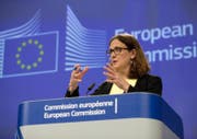 Cecilia Malstrom, die EU-Kommissarin für Handel am 1. Juni nach Bekanntgabe der US-Strafzölle auf Stahl und Aluminium. (Bild: AP Photo/Virginia Mayo)