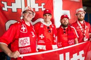 Roland Kaiser (v.l.), Roger Fuchs, Sandro von Moos und Peter Würsch freuen sich auf die WM. (Bild: André A. Niederberger (Stans, 12. Juni 2018))