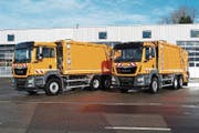 So könnte der zukünftige Luzerner Güselwagen aussehen: ein Musterfoto von typähnlichen Elektro-Fahrzeugen der MAN AG. (Bild: PD)