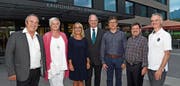 Der um ein Mitglied erweiterte und wiedergewählte Vorstand der Spitex Obwalden (von links): Peter Kälin (neu), Yvonne Lose, Geschäftsführerin Irène Röttger, Präsident Hans Wallimann, Hansjörg Bucher, Roland Bucher und Werner Amport. (Bild: Robert Hess (Sarnen, 14. Juni 2018))