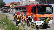 Die Feuerwehr Muolen mit ihren Einsatzfahrzeugen. (Bild: Yvonne Aldrovandi-Schläpfer)