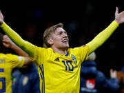 Schweden mit Emil Forsberg will wieder einmal siegreich in eine WM starten (Bild: KEYSTONE/AP/ANTONIO CALANNI)