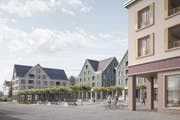 Rund um den Arnegger Dorfplatz sollen Wohn- und Gewerbehäuser entstehen. (Visualisierung: PD/Viola Architekten)