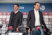 Ihre Wege trennen sich schon wieder: Sportchef Meyer (rechts) und Trainer Seoane. (Bild: Urs Flüeler/Keystone (Luzern, 9. Januar 2018))