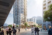 Visualisierung der künftigen Pilatus-Arena im Mattenhof. In Luzern Süd werden dereinst Tausende von Menschen arbeiten und wohnen. (Visualisierung: PD)