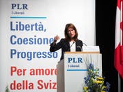 FDP-Präsidentin Petra Gössi plädiert an der Delegiertenversammlung der FDP Schweiz vom Samstag in Airolo für eine eigenständige und starke Schweiz. (Bild: KEYSTONE/TI-PRESS/GABRIELE PUTZU)