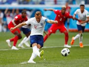 Mit zwei wuchtigen Penaltys und einem Ablenker Englands Hattrick-Schütze gegen Panama: Captain Harry Kane (Bild: KEYSTONE/AP/MATTHIAS SCHRADER)