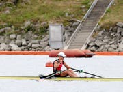 Jeannine Gmelin - im Bild nach ihrem Sieg im Halbfinal - gewann in Linz-Ottensheim die Weltcup-Regatta im Skiff (Bild: KEYSTONE/APA/APA/EXPA/ROLAND HACKL)