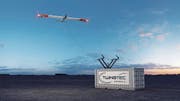Künftig könnten Drohnen Windenergie abgreifen und über ein Seil einen Generator in einem Container antreiben. (Visualisierung: Twingtec)