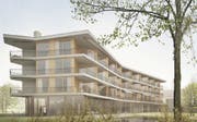 Die Visualisierung zeigt den zusätzlich geplanten Bettentrakt. (Bild: PD/Ryf Partner Architekten AG)
