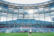 Die Schweizer Nationalmannschaft während des Abschlusstrainings im Stadion von Nischni Nowgorod. (Bild: Laurent Gillieron/KEY)