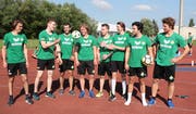 Die Neuen (von links): Goalie Nicola Aeberhard, Nico Engeler, Lars Frei, Janik Loosli, Marcel Huber, Alessandro Köppel, Joel Steinauer und Franco Collenberg. (Bild: Mario Gaccioli)