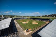 Die Rottal-Arena für 12000 Zuschauer steht bereit. Bild: Dominik Wunderli (Ruswil, 28. Juni 2018)
