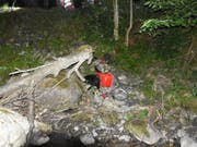 Die 89-jährige Frau wurde mit unbestimmten Verletzungen ins Spital geflogen, nachdem sie mit ihrem elektrischen Behindertenfahrstuhl eine Böschung hinuntergestürzt war. (Bild: Kantonspolizei St. Gallen)