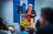 Herdern TG - 20 Jahre Gemeinde Herdern. Fest in der Maschinenhalle Herdern. Festansprache durch Regierungspräsidentin Cornelia Komposch. (Bild: Andrea Stalder)