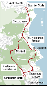 Der Weg zum Schulhaus Mattli führt entweder via St.-Niklausen- und Kreuzmattstrasse oder via Mättiwil und Kastanienbaumstrasse. (Grafik: Oliver Marx)