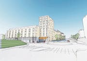 Die Zeichnung zeigt den Knoten Chamerstrasse–Poststrasse Richtung Südwesten. (Bild: Visualisierung: PD)