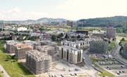 Das Schweighof-Areal in Kriens, hier auf einer Aufnahme aus dem letzten Monat. Im Hintergrund rechts ist die Mattenhof-Überbauung zu sehen. (Bild: PD)