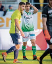 St. Gallens Nassim Ben Khalifa hätte das Spiel gegen Thun im Alleingang entscheiden können. Doch dem Stürmer gelang es nicht, eine seiner Chancen zu verwerten. (Bild: Urs Bucher)