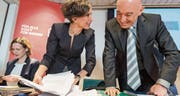 Die SP-Politiker Evi Allemann (links), Pascale Bruderer und Daniel Jositsch informieren gemeinsam über den SP-Reformflügel. (Bild: Alessandro della Valle/Keystone)
