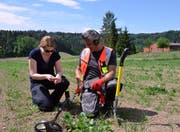 Auch auf dem Acker im Ägelsee-Gebiet werden Daniela Wiesli und Stefan Di Staso fündig. (Bild: Christoph Heer)