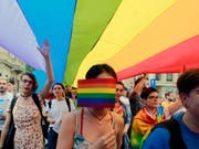 Mitglieder der rumänischen LGBT-Community an der Gay-Pride-Parade in Bukarest. (Bild: Keystone/EPA/BOGDAN CRISTEL)