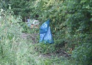 In einem Waldstück bei Wiesbaden-Erbenheim: Ein Müllsack hängt in der Nähe des Leichenfundorts der als vermisst gemeldeten Susanna.