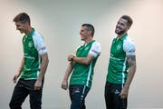 Der FC St. Gallen stellt am Hauptsitz der St. Galler Kantonalbank ihr neues Trikot und das aktuelle Kader vor. (Foto: Benjamin Manser)