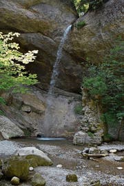 Eine wohltuende Erfrischung gibt es derzeit am versteckten Wattwiler Wasserfall, wo der Feldbach zu Tale rauscht. (Bild: Anina Rütsche)