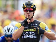 Dylan Groenewegen lässt Gaviria und Sagan deutlich hinter sich (Bild: KEYSTONE/AP/PETER DEJONG)
