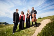 Vor dem Konzert auf Rigi Kulm (von links): Ivo Haag, Adrienne Soos, Maria-Elisabeth Lott und Benjamin Gregor-Smith. (Bild: Jakob Ineichen, 14. Juli 2018)