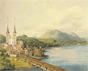 Mendelssohn war auch ein leidenschaftlicher Maler. Diese Ansicht von der Stadt Luzern (hier mit der inzwischen abgerissenen Hofbrücke zur Hofkirche) malte er kurz vor seinem Tod 1847. In der Hofkirche spielte Mendelssohn zudem auf der Orgel.
