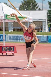 Géraldine Ruckstuhl wird ihrer Favoritenrolle beim Speerwurf gerecht und wird Schweizer Meisterin. (Bild: Hanspeter Roos (Zofingen, 14. Juli 2018)