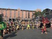   Aztec dancer of the Monumental Banda of Mexico during the rehearsals of the Basel Tattoo 2018 in the barracks. (Image: Keystone-sda / Michael Wieland) 