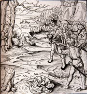 Die erste Darstellung von Tells Apfelschuss in Petermann Etterlins Chronik von 1507. (Bild: Romano Cuonz (Reproduktion aus Garovis Broschüre))