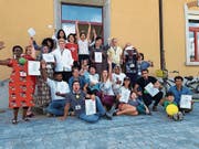 Fröhliche Stimmung zum Abschluss des Grund- und Alphabetisierungskurses Juni 18 der Quartierschule Oberriet. (Bild: pd)