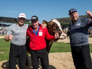 Ein Anlass, drei Sieger (von rechts): Christian Stucki, Joel Wicki und Christian Schuler nach dem Innerschweizer Fest in Ruswil (Bild: KEYSTONE/ALEXANDRA WEY)