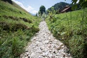 Der zum Teil völlig ausgetrocknete Ballenbach bei Escholzmatt. (Bild: Urs Flüeler/Keystone (Escholzmatt, 18. Juli 2018))