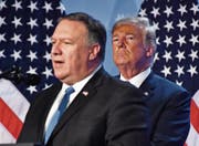US-Aussenminister Mike Pompeo und Präsident Donald Trump am Nato-Gipfel. (Bild: Geert Vanden Wijngaert/Keystone (Brüssel, 12. Juli 2018))